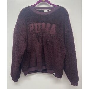 Puma Eggplant Purple‎ Sherpa Faux Fur Crewneck Pullover Sweatshirt Size Large #1